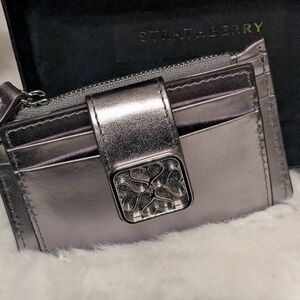 Strathberry NWB Metallic Silver Zip Card Holder Wallet w/ Box